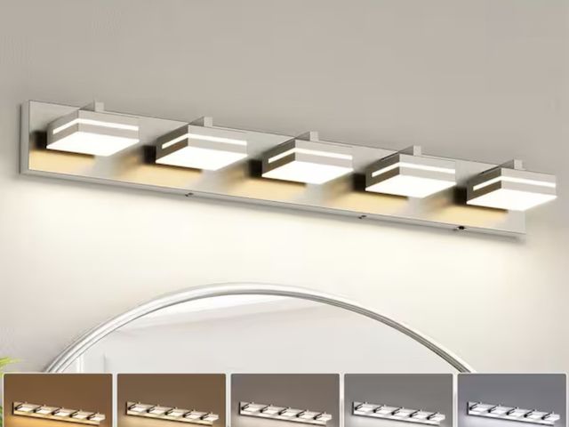 Lot 96-221793 - JUSHENG 33.86 in. 5-Light Nickel LED Bathroom Vanity Light with 5-CCT Adjustable Switch and Acrylic ...