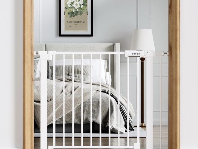 Lot 96-227627 - Babelio Baby Gate for Doorways and Stairs, 36-41" Pet Gate with Wide Walk Thru Door and Lock Indicat...