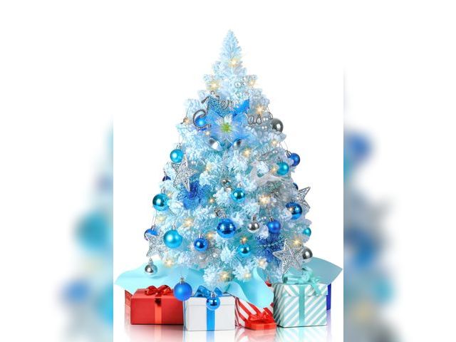 Lot 96-211487 - 2FT Snow Flocked Christmas Tree, Blue Mini Christmas Tree, Artificial Tabletop Christmas Trees
New