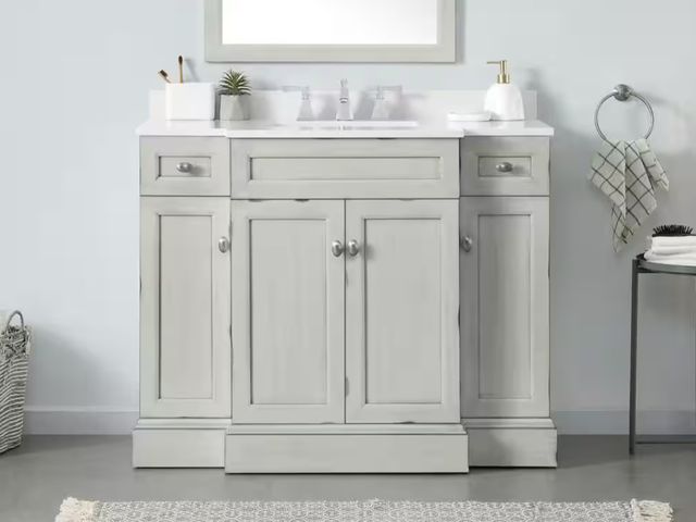 Lot 96-173326 - Home Decorators Collection
Teagen 42 in. Single Sink Vintage Iron Bath Vanity with Beige Engineered ...