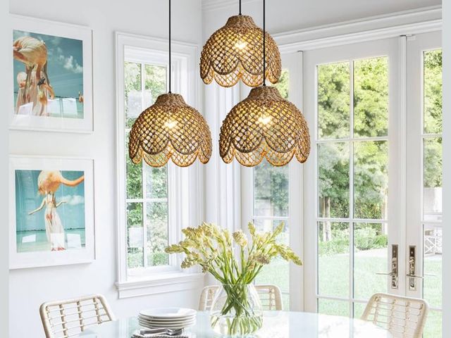 Lot 96-187529 - 3-Pack Rattan Pendant Light Set,11.8" Handwoven Boho Pendant Light Mini Seagrass Rattan Chandelier f...