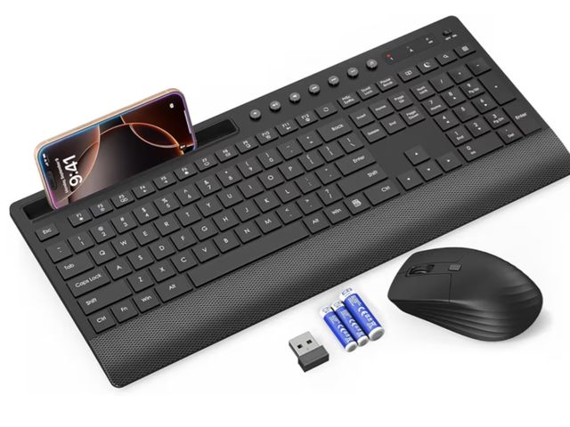 Lot 96-230815 - Trueque Wireless Keyboard and Mouse Combo, Full Size with Palm Rest Quiet Typing, Phone Holder, Mult...