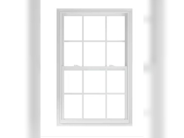 Lot 96-193947 - 45in. x48 in. 50 Series White Single Hung Low-E Argon Glass Vinyl Fin Window with Grids, Screen Incl...