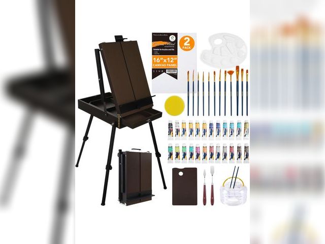 Lot 96-177067 - CONDA 70” Art Set with French Easel of Aluminum Legs, Folding Sketch Painting Easel with Drawer, Tri...