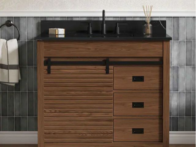Lot 96-174571 - DELUXE DL LIVING
Harris 37 in. Single Sink Freestanding Brown Bath Vanity with Black Sintered Stone ...