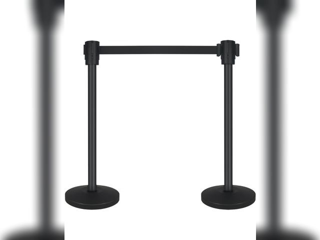 Lot 96-179230 - Crowd Control Stanchion Set of 2-Black Stanchions with 16.4ft Retractable Belt,Durable Concrete Meta...