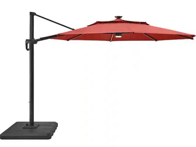Lot 96-232447 - Hampton Bay 11 ft. Aluminum Cantilever Solar LED Offset Patio Umbrella in Navy Blue  Color varies fr...