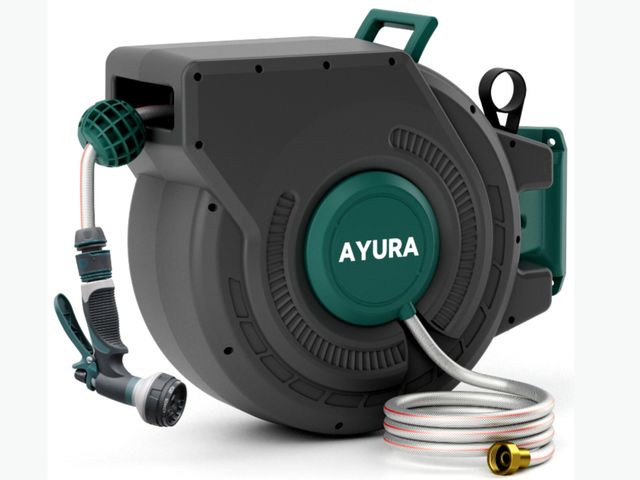 Lot 96-173648 - AYURA Garden Hose Reels 130 ft x 5/8 inch for Outside used, some visible cracks in case
