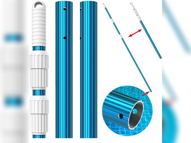 Lot 96-164254 - CKE Upgraded 12 Feet Thicken 1.3mm Blue Aluminum Telescoping Swimming Pool Pole,Adjustable 3 Piece E...