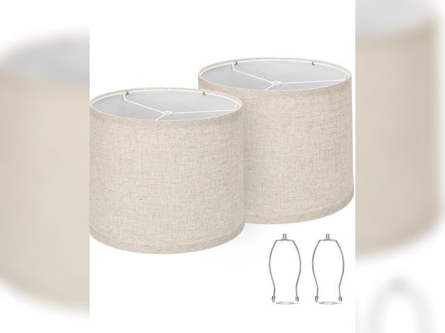 Lot 96-227625 - Lampshades Set of 2, Drum Lampshades 11.6" Top x 12.6" Bottom x 9.8" High, Seaside village Medium La...