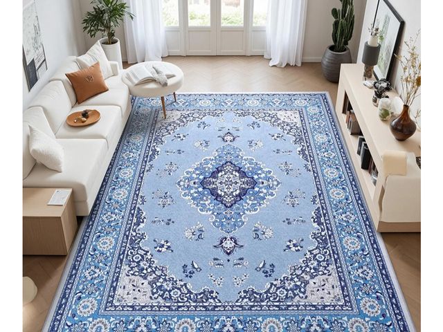 Lot 96-170338 - Large Washable Area Rug for Living Room, Bright Blue Boho Rugs for Bedroom, Non-Slip Thin Low Pile V...
