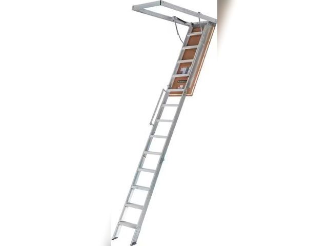 Lot 96-145230 - Louisville Ladder Energy Efficient 10 ft.- 12 ft., 22.5 in. x 63 in. Insulated Aluminum Attic Ladder...