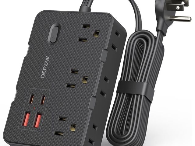 Lot 96-230796 - Surge Protector Power Strip with 6 Outlets 4 USB Ports (2 USB C),5 FT Flat Plug Extension Cord for H...