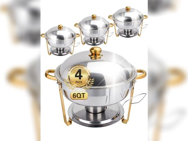 Lot 96-181097 - Chafing Dishes for Buffet 4 Pack, 6QT Round Chafing Dish Buffet Set Stainless Steel Buffet Food Warm...