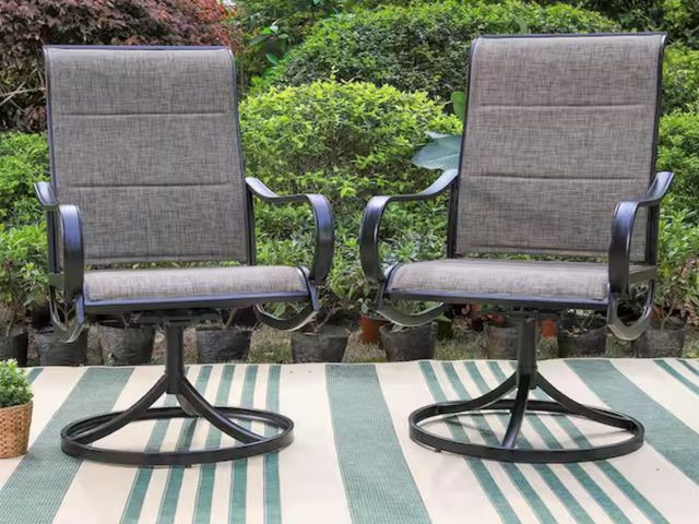 Lot 96-163153 - Black Swivel Padded Textilene Metal Outdoor Dining Chair with Curve Arms (2-Pack)

MSRP $258

New