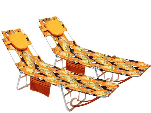 Lot 96-180667 - SUNNYFEEL Beach Lounge Chair, Backpack Reclining Beach Chairs Lay Flat, Sun Face Down Tanning Chair,...