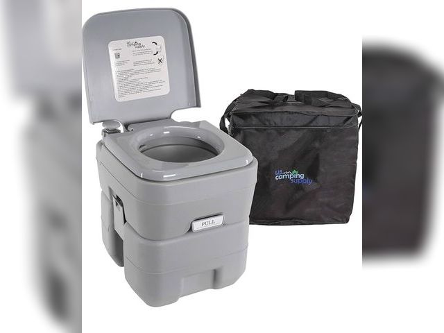 Lot 96-177654 - U.S. Camping Supply Portable Toilet with Carry Bag, 5.3 Gallon Waste Tank - Compact Indoor Outdoor D...