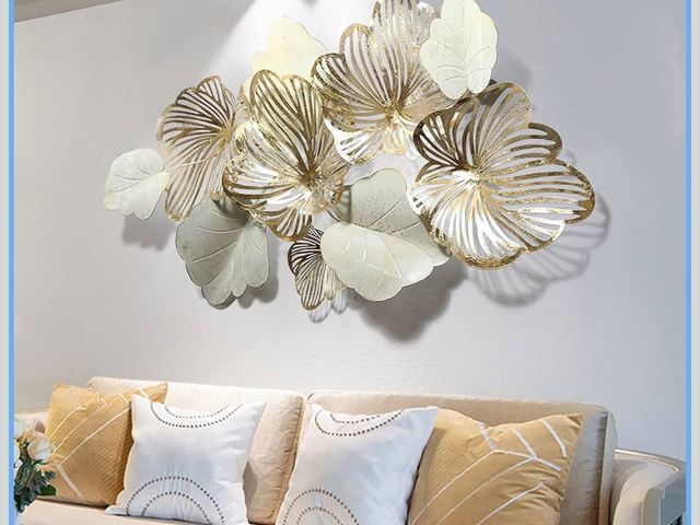 Lot 96-170562 - thlabe Home Decor Metal Wall Art Leaves, Modern Large Wall Sculptures Gold Flower Blooming Handmade ...
