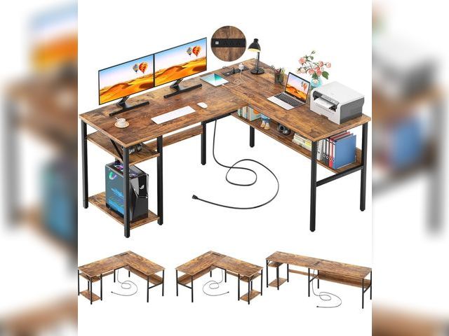 Lot 96-176083 - Unikito L Shaped Computer Desk with Magic Power Outlets and USB Charging Port, Sturdy Reversible Cor...