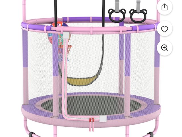 Lot 96-178425 - LANGXUN 60" Trampoline for Kids, 5ft Toddler Mini 6-in-1 Trampoline Indoor Outdoor with Swing, Baske...