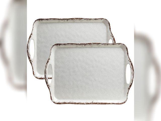 Lot 96-164034 - Vintage White Large Serving Tray with Handles, 17.25x12 inch, Set of 2 Melamine Platters for Serving...