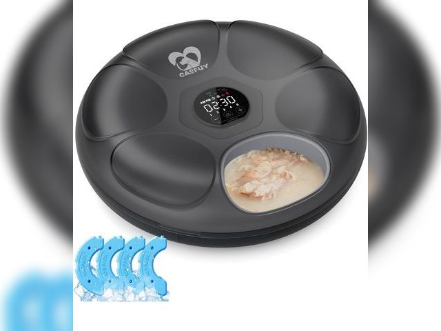 Lot 96-163904 - Casfuy Automatic Cat Feeder Cordless - Automatic Cat Food Dispenser for Wet Moist Food with 4 Ice Pa...