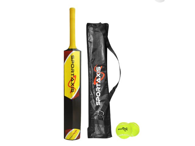Lot 96-178428 - SPORTAXIS Heavy-Duty Plastic Cricket Bat with 2 Tennis Balls and Bag for Indoor, Outdoor, Backyard, ...