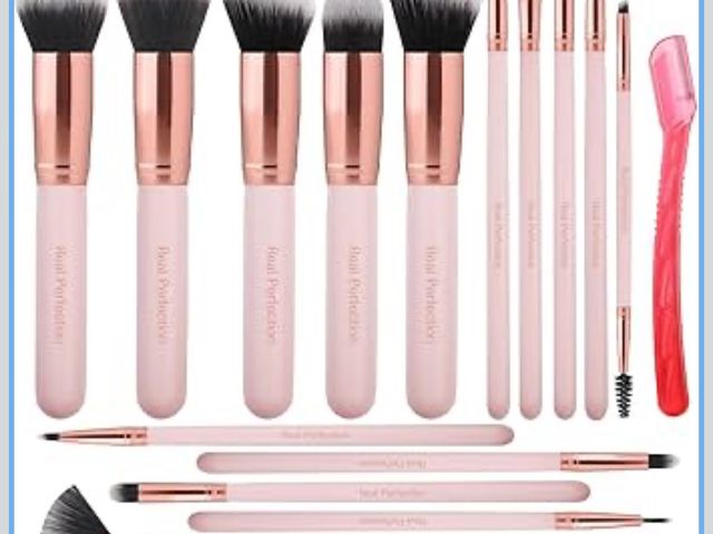 Lot 96-212361 - Real Perfection Makeup Brush Set 16 Pcs with 1 Eyebrow Razor Premium Synthetic Foundation Powder Con...