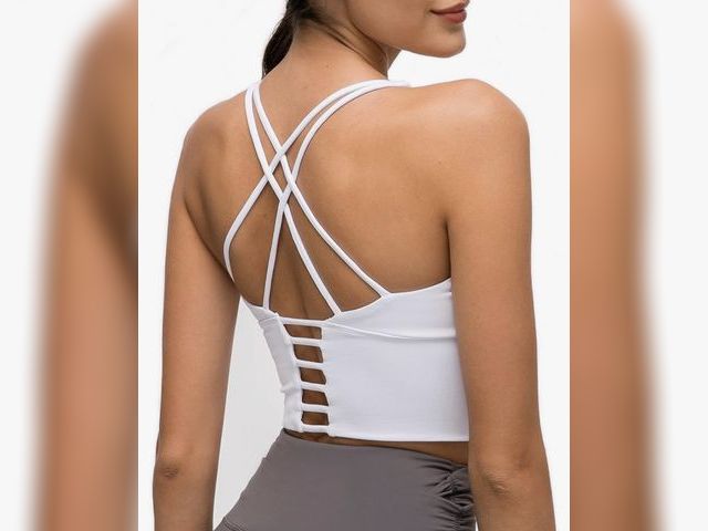 Lot 96-230468 - Lemedy Women Padded Strappy Sports Bra Longline Workout Yoga Tank Top with Built in Shelf Bra Size: ...