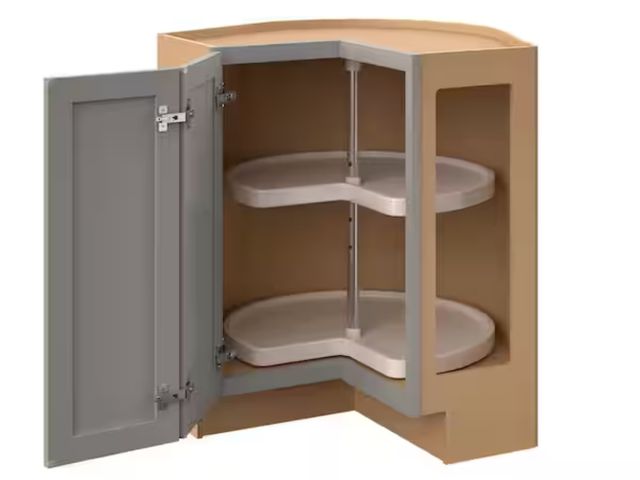Lot 96-165897 - Hampton Bay Courtland 30 in. W x 30 in. D x 34.5 in. H Assembled Shaker Lazy Susan Corner Base Kitch...