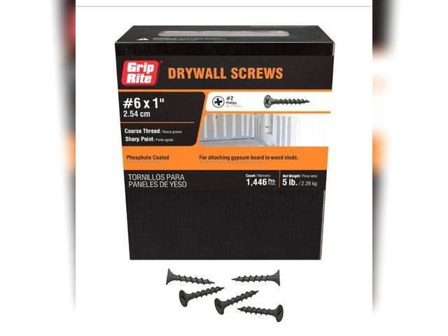 Lot 96-192718 - Grip-Rite #6 x 1 in. #2 Phillips Bugle Head Coarse Thread Drywall
Screws 5 lb. Box Unused, box was d...