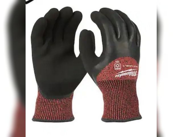 Lot 96-198314 - Milwaukee Large Red Latex Level 3 Cut Resistant Insulated Winter Dipped Work Gloves Unused