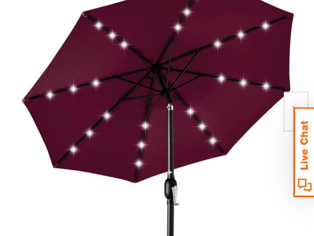 Lot 96-174090 - Market Solar LED Lighted Tilt Patio Umbrella with UV-Resistant Fabric in Burgundy Used, Untested No ...