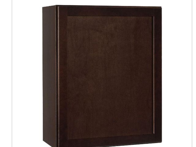 Lot 96-144142 - Hampton Bay Shaker 24 in. W x 12 in. D x 30 in. H Assembled Wall Kitchen Cabinet in Java MSRP $169