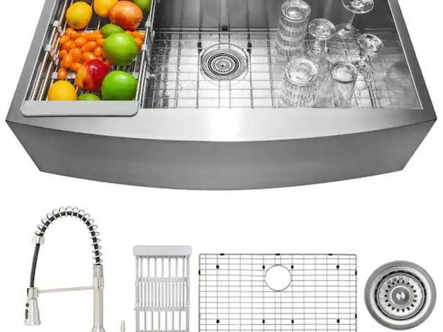 Lot 96-145511 - AKDYHandmade All-in-One Farmhouse Stainless Steel 33 in. x 22 in. Single Bowl Kitchen Sink Spring Ne...