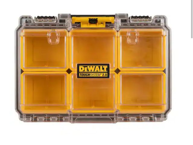 Lot 96-191067 - DEWALT TOUGHSYSTEM 2.0 6-Compartment Small Parts Organizer Unused, center latch is a little off-cent...