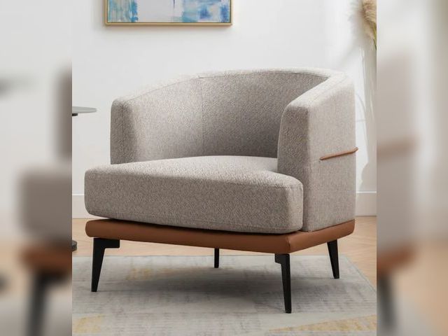 Lot 96-188120 - Modern Barrel Fabric Chair, Upholstered Round Armchair for Living Room Bedroom Reading Room MSRP $19...