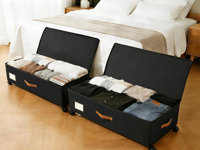 Lot 96-211227 - Under Bed Storage Containers with Wheels 2-Pack , 9.5" Tall Underbed Storage Drawers Organizer Bins ...