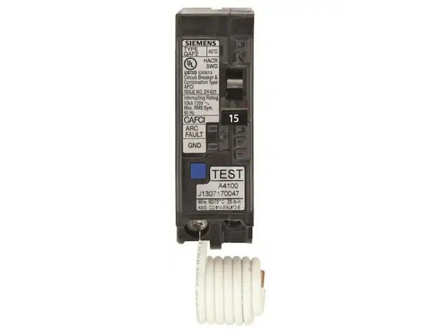 Lot 96-162431 - Siemens
15 Amp 1 in. Single-Pole Combination AFCI Circuit Breaker RBPU
Open Package Appears Unused