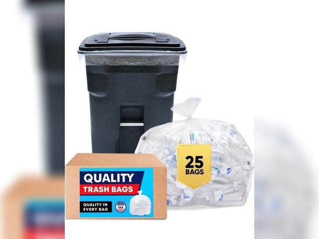 Lot 96-177338 - Veska 95 Gallon Trash Bags Clear (Huge 25 Count w/Ties) 95-96 Gallon Extra Large Garbage Bags, Clear...