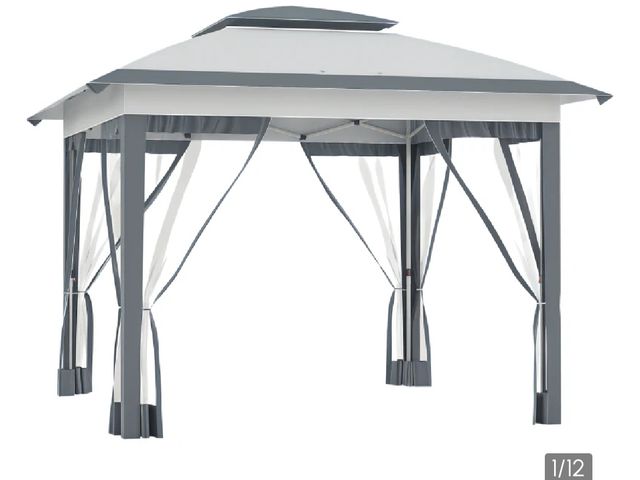 Lot 96-159660 - Outsunny 12' x 12' Pop Up Canopy Tent with Netting and Carry Bag, Instant Sun Shelter with 137 sq.ft...