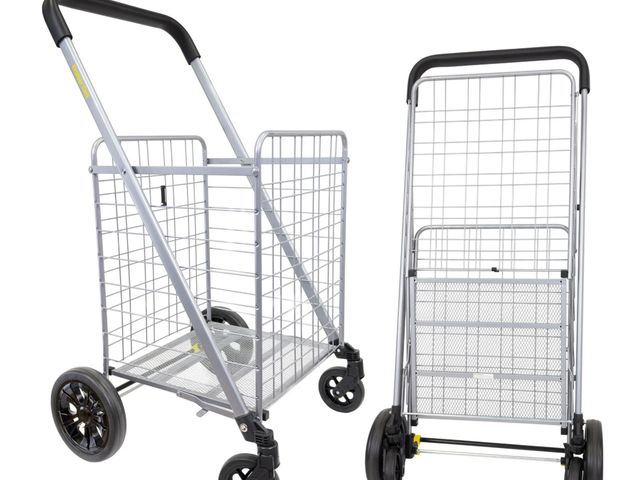 Lot 96-163289 - dbest products 
Cruiser Cart Deluxe 2 Shopping Grocery Rolling Folding Laundry Basket on Wheels Fold...