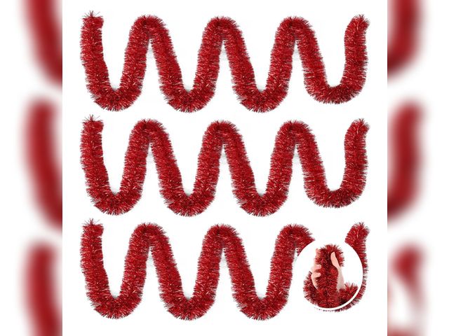 Lot 96-190886 - 3 Pieces 59 Feet Christmas Foil Tinsel Garland, Metallic Tinsel Twist Garland Shiny Hanging Decorati...