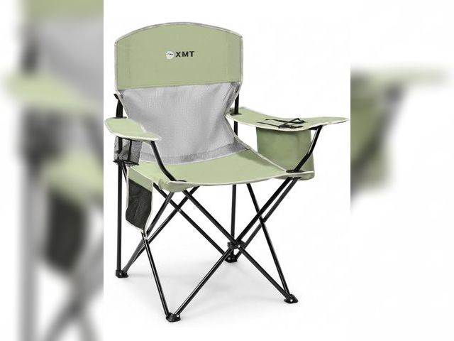 Lot 96-180514 - Portable, with Cup Holder, Cooler Bag, Wide Armrests, Ergonomic Design, for Camping, Beach, Backyard...
