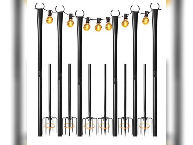 Lot 96-170284 - 6 Pack String Light Poles for Outside, 10ft Heavy-Duty Metal Light Poles for Outdoor String Lights w...
