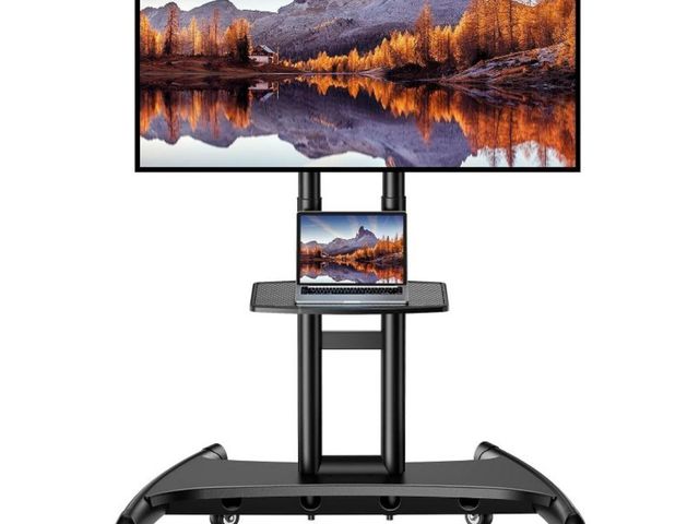 Lot 96-180880 - Perlegear Mobile TV Cart for 32-80" Flat/ Curved TVs, Rolling Stand with Height Adjustable Shelf, Ma...