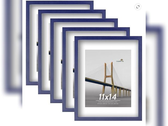 Lot 96-230574 - Scholartree 11 x 14, 5 pack Wood Picture Frames Set-11x14 Matted to 8x10 Wall Frames, Blue New
