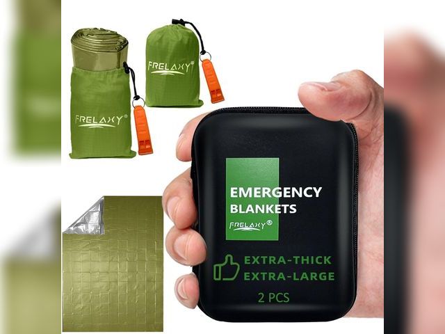 Lot 96-180652 - Frelaxy Emergency Blanket 2-Pack/4-Pack, Extra-Thick Extra-Large Space Blankets with Whistles, Stora...