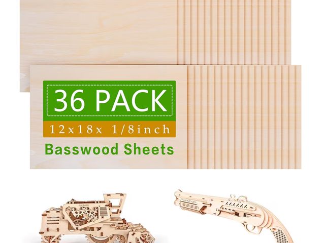 Lot 96-181007 - 36 Pack Basswood Sheets Board 1/8 Inch Unfinished Wood,3mm Plywood for Laser Cutting,Boards for Craf...