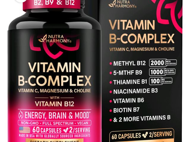 Lot 96-230710 - NUTRAHARMONY Full-spectrum Vitamin B-Complex Capsules + Vitamin C &amp; Magnesium New Sealed  Don't ...